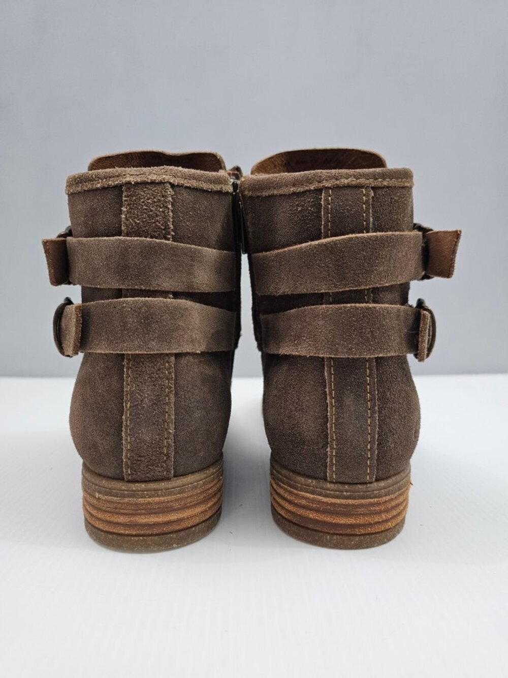 Born Moraga Moto Ankle Boot Size 9.5 Taupe Brown Distressed Suede Western Buckle - Picture 8 of 15